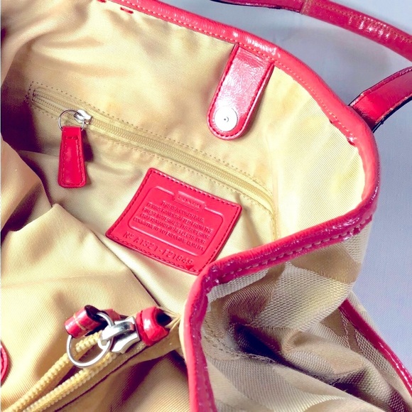 Coach vintage signature striped carry all bag ,canvas scarf pattern leather pink - Picture 11 of 11